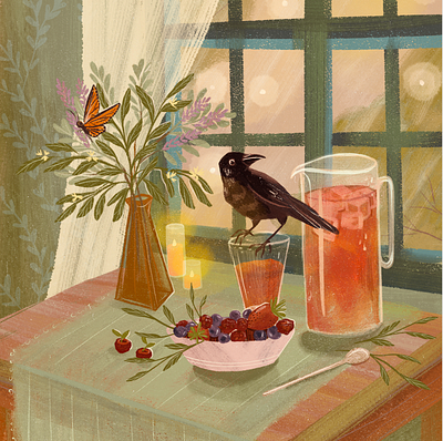 Sun Tea in the Afternoon animals creatures illustration still life texture whimsical