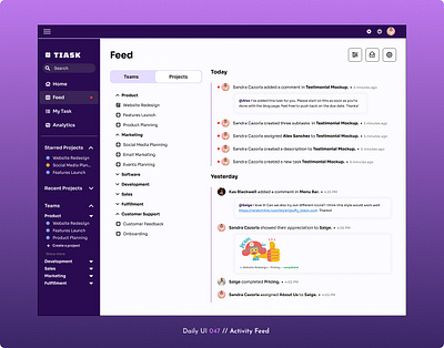Daily UI Challenge #047 - Activity Feed activity dashboard activity feed daily ui daily ui 47 daily ui challenge feed project management task management userinterface