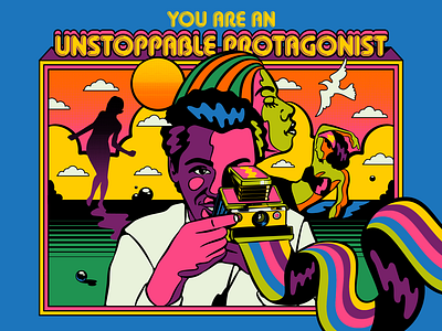 You are an unstoppable protagonist color colorful design figurative art illustration pop art psychedelic retro sixties vector vintage