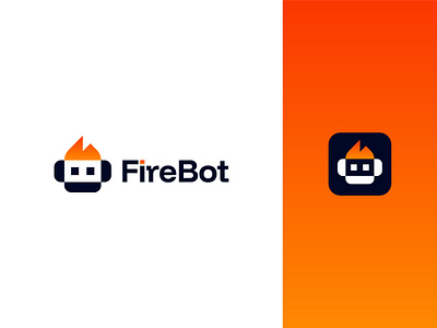 FireBot Logo Design ai company logo artificial intelligence brand identity branding clean logo design fire robot fire robot logo fire logo firebot firebot logo logo designs modern logo orange gradient logo robot logo