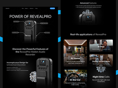 RevealPro: Hidden Audio Recorder with GPS Tracking clean design design e commerce website design gps tracking device graphic design hidden audio recorder intuitive landing page landing page design modern e commerce uiux responsive web design revealpro product page ui ui design web design website design