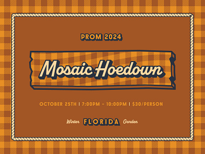 Mosaic Church | Prom Event badge branding church community cowboy event flat gingham identity illustration lockup rope typography western wild west wood