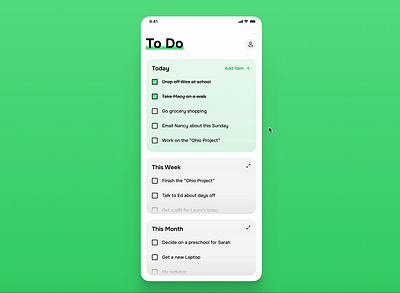 To Do List app daily task design figma green list monthly task to do ui ux weekly task