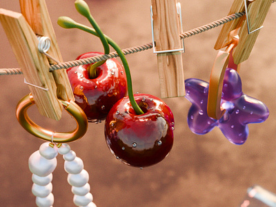 Mayd Earrrings in 3D 3d 3ddesign animation cherry cherry3d earrings earrings3d flowers pins shot