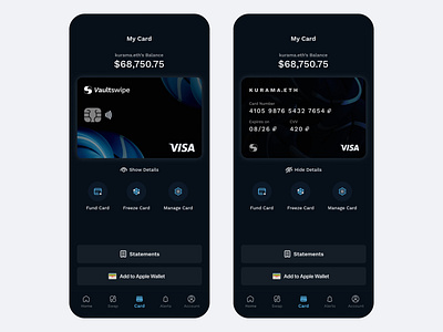 Animation: Card details reveal card defi fintech flip web3