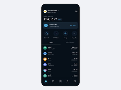 Non-custodial wallet + Visa card crypto defi design fintech ui