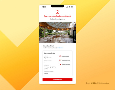 Daily UI Challenge #054 - Confirmation booking booking app confirmation daily ui 54 daily ui challenge restaurant reservation success message