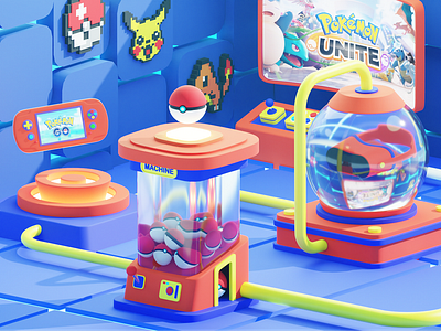 Pokemon Machine - 3D Games 3d 3d characters 3d games 3d gaming 3d icon 3d illustration arcade asset character design discord game online gaming gaming community illustration machine nintendo pokemon ps5 vektora