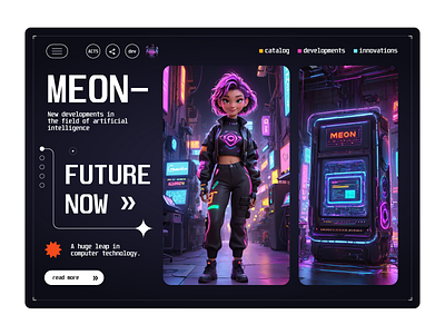 MEON- system. 3d character cyberpunk cyberpunk girl future girl graphic design interface person site site design ui uxui