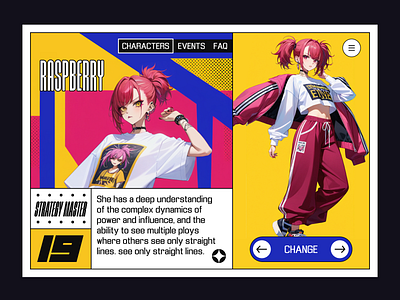 Raspberry page anime anime girl anime style brutalism character comic comics game game menu girl graphic design interface ux uxui