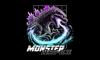 Godzilla Designs brand cyberpunk godzilla graphic design japanese merch design retro t shirt design vaporwave