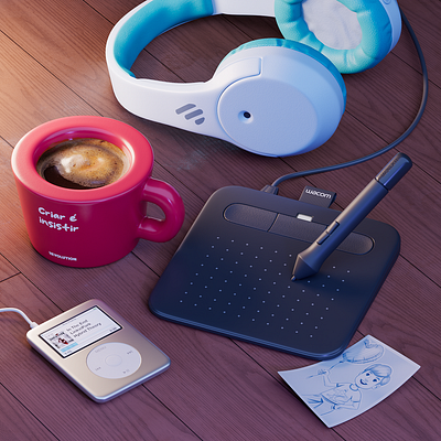 My Stuff 3d blender cartoon coffee headphone ipod wacom