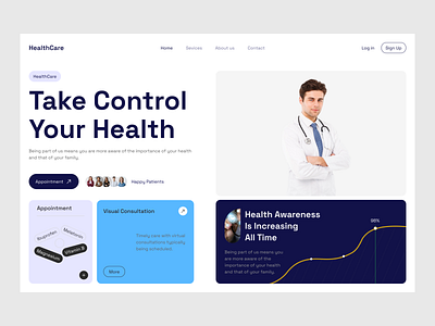 HealthCare HomePagee Design consulting doctor health health consultation healthcare healthcare website hero section homepage hospital medical medical care online booking online meditation patient ui uiux web design website