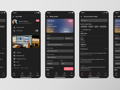 NexGen - News & Article Mobile App UI Kit [Dark Mode Version] design media media mobile mobile app news app payment page ui ui design uiux uiuxdesign