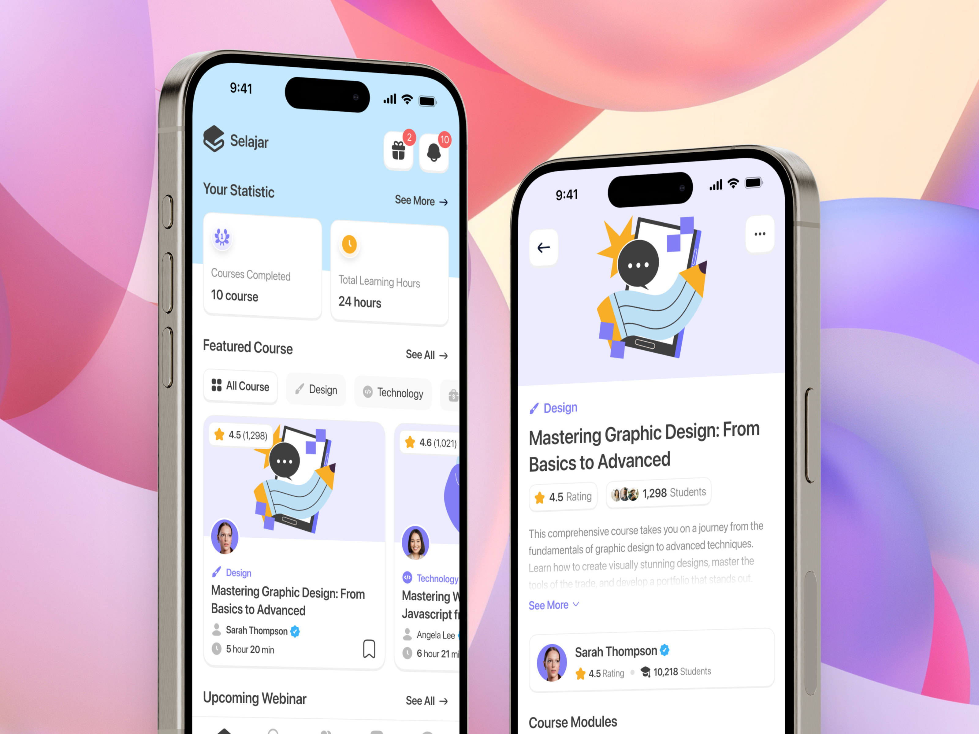 Selajar - Online Course Mobile App app class course design digital ecourse education educational elearning learn learning learning platform light mode mobile online course skill study ui ui design uiux
