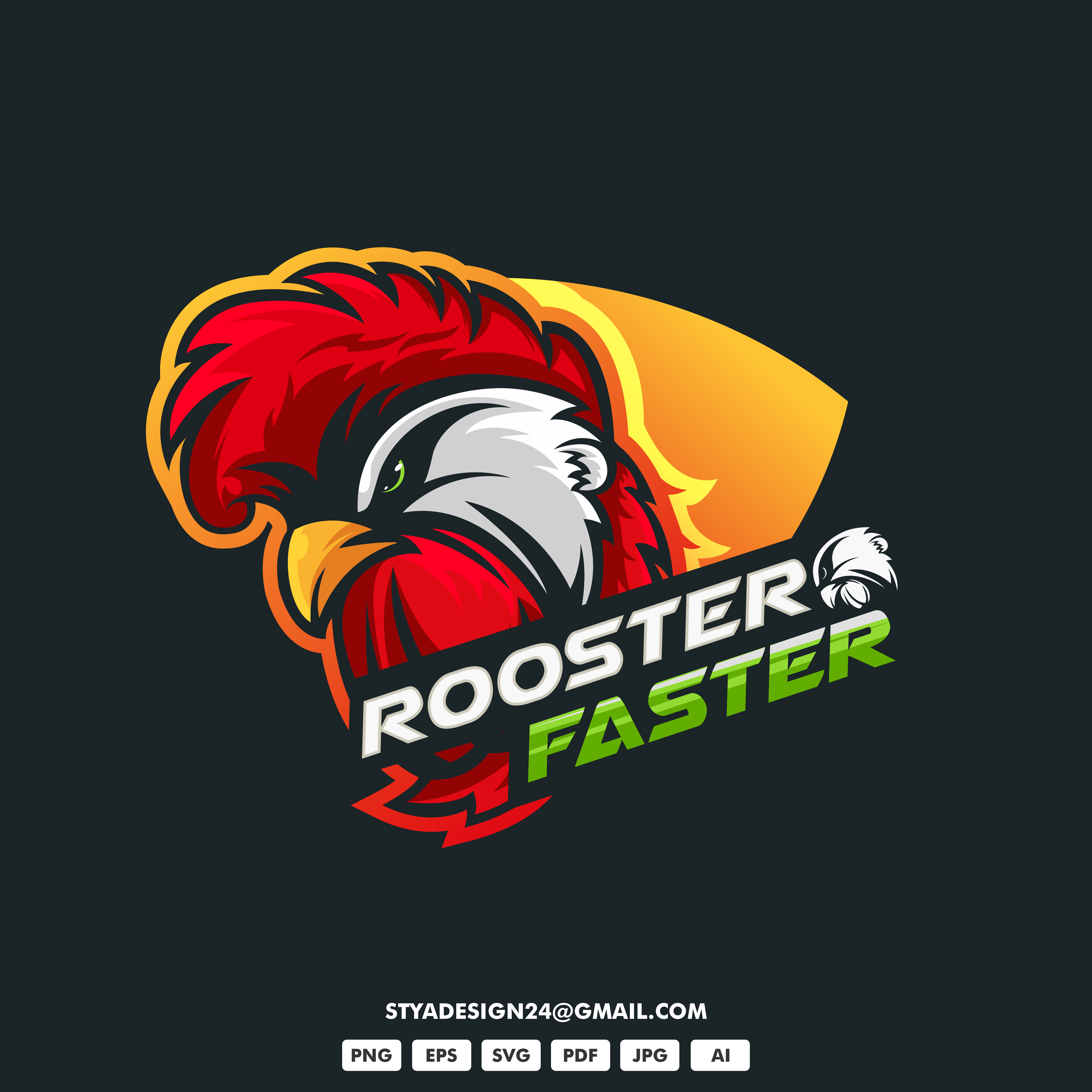 Rooster Faster Mascot Logo animation branding design esports esportslogo gaminglogo graphic design illustration logo mascot mascotlogo typography vector