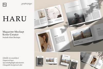 Haru - Magazine Mockup Scene Creator 3d book brochure catalog cover design graphic design magazine mockup print psd realistic