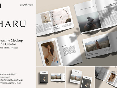 Haru - Magazine Mockup Scene Creator 3d book brochure catalog cover design graphic design magazine mockup print psd realistic