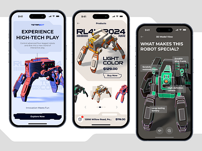 Tetrabot - Mobile App Concept 3d app concept future mobile model robot tech technology toy ui ux ui