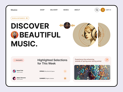 MUSICO- Discover Beautiful Music Website al generated music al powered platform apple music artist audio design hero section music label music startup musical landing page playlist song sound design spotify stream ui uiux web design website website design