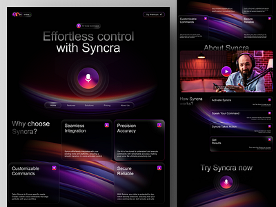 Syncra - AI Artificial Intelligence Voice Landing Page Website ai ai voice artificial intelligence chat gpt design home page landing page machine learning siri tech technology ui ux web web design website website design