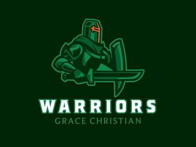 Warriors Mascot Logo Concept athletics branding christian esports grace green hunter knight logo mascot orange sports warrior warriors