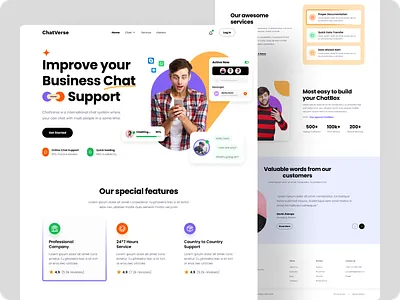 ChatVerse || Chat Support Landing Page Exploration branding chat landing page chat support chat website clean design design graphic design illustration interior design minimal design ui ux web web design website design