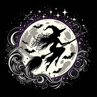 Witch’s Flight Halloween T-Shirt Design halloween magician t shirt design