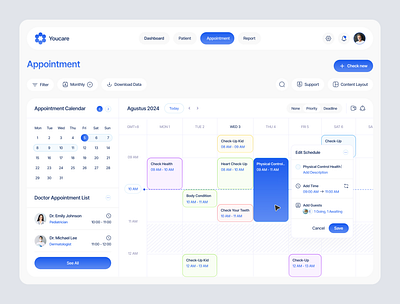 Youcare - Dashboard Appointment admin appointment appointment dashboard booking booking dashboard brand identity branding clean dashboard clinic design doctor doctor website healthcare hospital medical minimalist schedule ui ux website