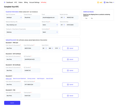 Complete KYC form dashboard figma form ui