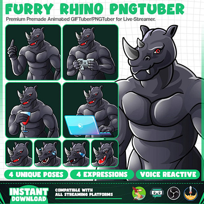 Rhinos Premade PNGTuber & GIFTuber Model | Rhinos PNGTuber animation furry rhino