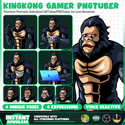 Kingkong Premade PNGTuber & GIFTuber Model | Kingkong PNGTuber gorilla premade