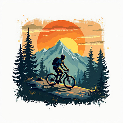 Cycling On The Mountain Vintage retro style T-Shirt design cycle cycling digital art illustration mountain retro sun set t shirt t shirt design vector vintage