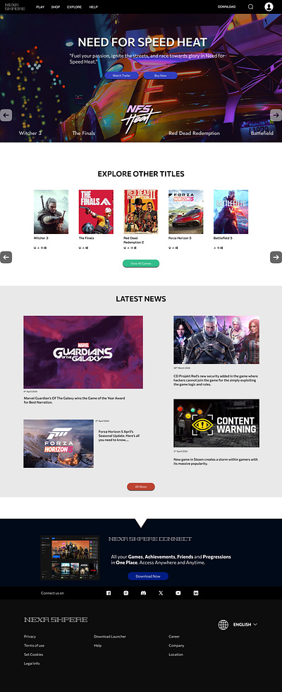 An UI of a website dedicated for games