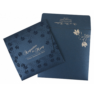 Midnight Blue Shimmery Screen Printed Wedding Invitation hindu wedding invitation cards