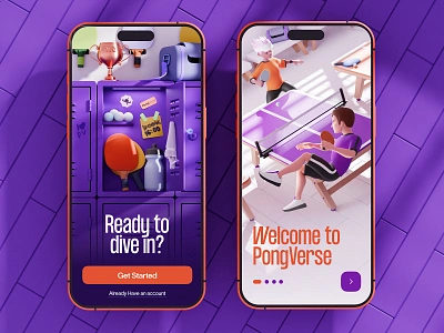 Pingpong application 3d 3d art 3d illustration illustration introduction screens mobile ui ping pong pingpong