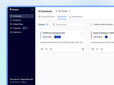 iClosed - A two step scheduler to get more leads calendar calls cards closer events forms productdesign saas sales sales manager scheduledcalls scheduler setter tracking ui ux