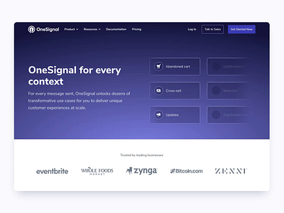 Animated Use Cases Page Hero animation onesignal ui