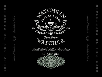 Watchgin Watcher - Branding brand identity branding distillery gin graphic design hand drawn logo logo design occult occult art ouroboros snake vector vintage