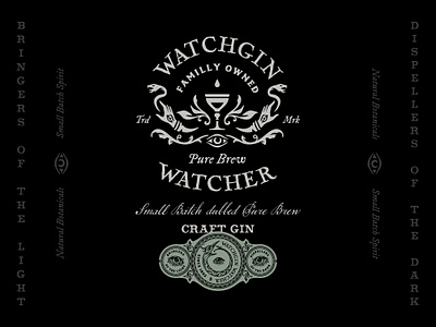 Watchgin Watcher - Branding brand identity branding distillery gin graphic design hand drawn logo logo design occult occult art ouroboros snake vector vintage