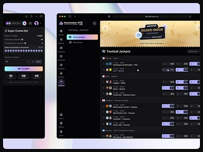 Bookmaker.xyz: Football Jackpot app betslip betting bookmaker crypto dark design desktop esports gambling gaming interface jackpot mobile modern neon sports ui ux web