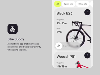 Bike Buddy - UI Motion Exploration after effects animation app bicycle bike branding clean dashboard design exploration interaction motion principle prototype ui ui motion ux whitespace