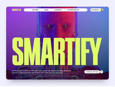 Assistify - AI voice assistant landing page activity ai ai chat app assistant brutal brutalism figma landing robot site smart speech task manager technology ui ux voice voice chat web design