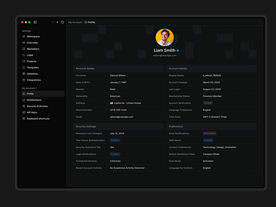 Account Profile Page | Dark mode account account management account page account settings account settings project design user profile designing profile my account my account pages perform profile profile profile page profile page design profile page designs profile page figma profile settings user user profile user profile page user profile page template