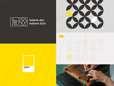 Galerie - Carre Saint-Cyr soft rebrand art black branding design gallery graphic design graphisme illustration letter logo pantone picto type typography ui work yellow