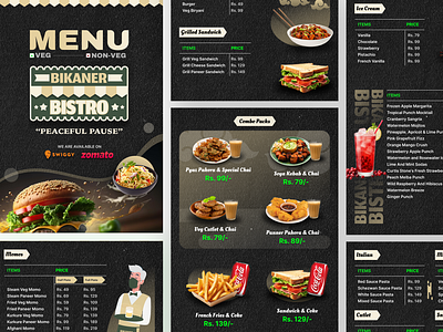 Bikaner Bistro: Menu card design cafe menu creative menu elegant design food branding food design food menu graphic design logo menu card menu design menu illustration menu layout menu mockup menu template minimal design print design restaurant branding restaurant menu typography uiux design