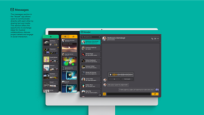 Social Online Jamming App: "MUZAK" (Messages) design graphic design product design ui ui design ux uxui design