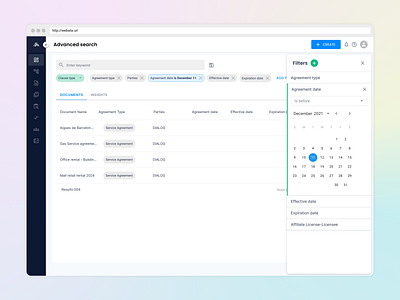 Advanced filters system for Legal document management SaaS b2b design document filter filters interface legal management saas tech