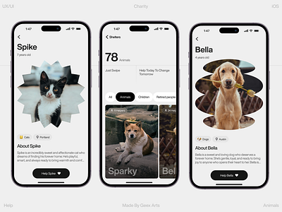 Charity android animals app brutalism charity clean concept help ios material design mobile ui uiux