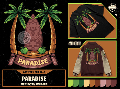 Paradise Artwork for Merchandise/T-shirt Design apparel artwork artwork for sale branding clothing coconut design for sale event graphic design illustration merchandise ocean paradise retro streetwear summer surfing tshirt design vacation vintage